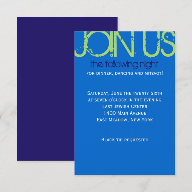 Convites Z Bar de coleção inicial Bat Mitzvah Party Card (Frente/Verso)