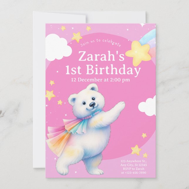 Convites Zarah the Dancing Polar Bear Birthday Invitations (Frente)