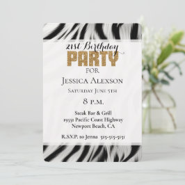 Convites Zebra Animal Print Dourado Glitter aniversário de