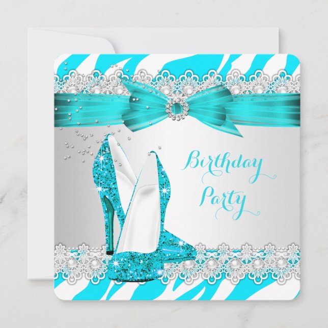 Convites Zebra Azul Escarpim com Renda Pérola Aniversário (Frente)