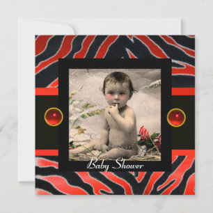 Convites ZEBRA BRANCO VERMELHO Modelo de Fotografia do Mono