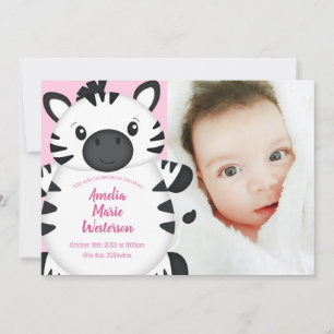 Convites Zebra Chá de fraldas Safari Menina Rosa
