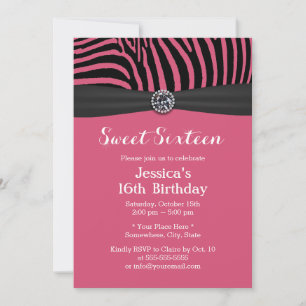 Convites Zebra Cor-de-Rosa Moderna Stripes Negra Fita Doce