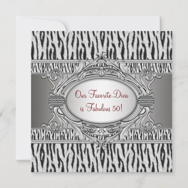 Convites Zebra Diva Fabulosa 50 Mulheres 50ª Festa de anive (Frente)