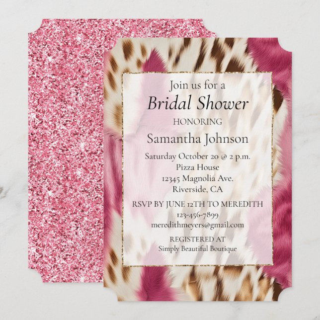 Convites Zebra Dourada Rosa na moda (Frente/Verso)