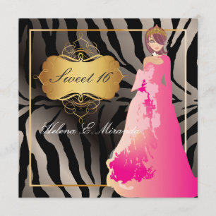 Convites ZEBRA FAUX PRATA/Sweet 16/ Quinceañera