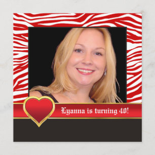 Convites Zebra & foto vermelhas, brancas do aniversário de