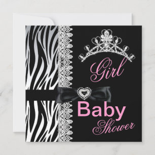 Convites Zebra Girl Chá de fraldas Princesa Tiara