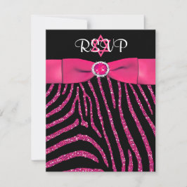 Convites Zebra IMPRESSA, Placa RSVP de FAUX Rosa Glitter
