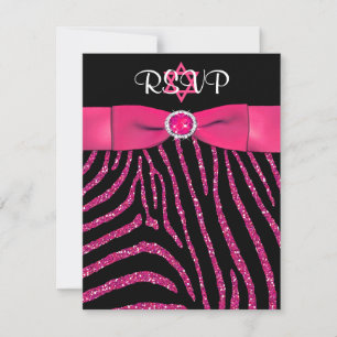Convites Zebra IMPRESSA, Placa RSVP de FAUX Rosa Glitter