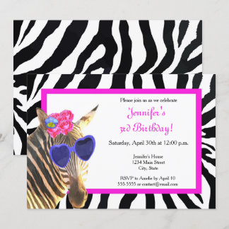 Convites Zebra junselha animal moda glamour feliz aniversár