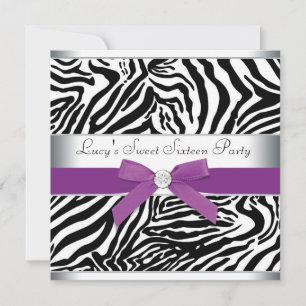 Convites Zebra Laço Roxo Zebra Roxo Aniversário de 16 anos