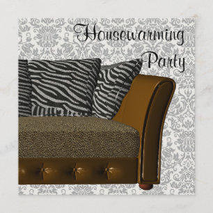 Convites Zebra Leopard Sofa Damask, Partido do Aquecimento 