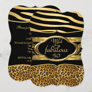 Convites Zebra Leopardo Preto Dourado Selvagem Fabuloso Ani