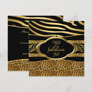 Convites Zebra Leopardo Preto Dourado Selvagem Fabuloso Ani