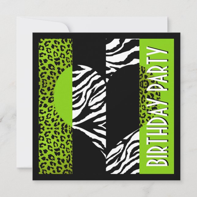 Convites Zebra preto e branco do leopardo animal do verde (Frente)