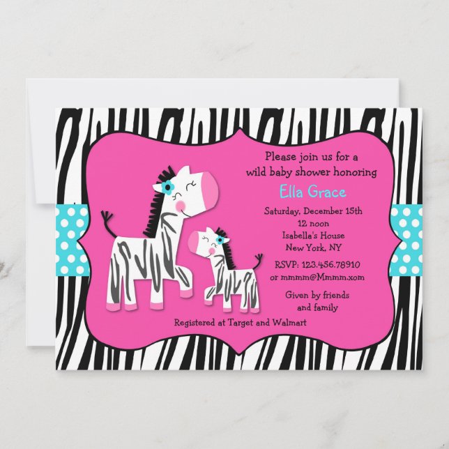 Convites Zebra Print Baby Shower Invants (Frente)
