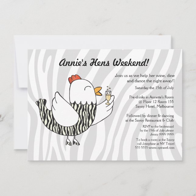 Convites Zebra Print Engraçado Hen - Bachelorette do Partid (Frente)