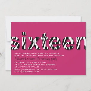 Convites Zebra Print Typography Design Sweet 16 Invitation
