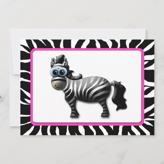 Convites Zebra - Quadro Rosa, Chamadas de Bebê (Frente)
