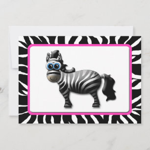 Convites Zebra - Quadro Rosa, Chamadas de Bebê