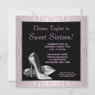 Convites Zebra Rosa High Heels Doce Festa 16
