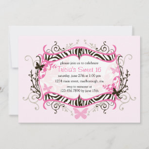Convites Zebra Rosa Quente Doce 16