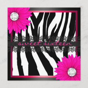 Convites Zebra Rosa Quente Doce Dezesseis