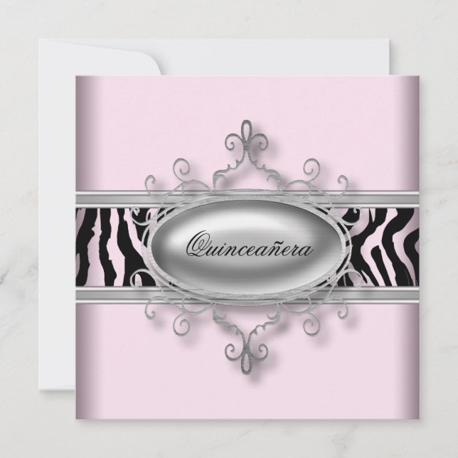 Convites Zebra Rosa Quinceanera (Frente)