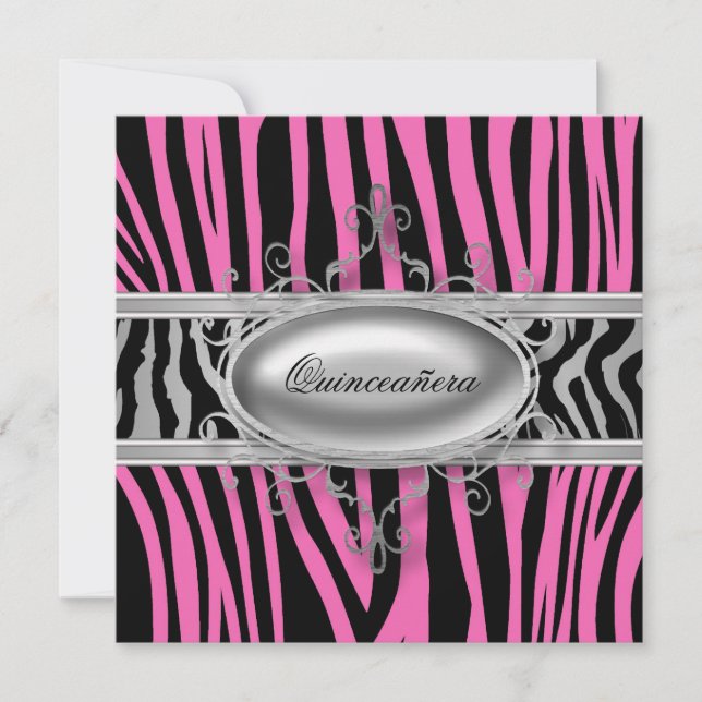 Convites Zebra Rosa Quinceanera (Frente)
