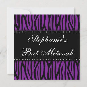 Convites Zebra roxo - Diamantes impressos Bat Mitzvah