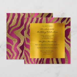 Convites Zebra Safari Pele Animal Pele Raspberry Mostarda D