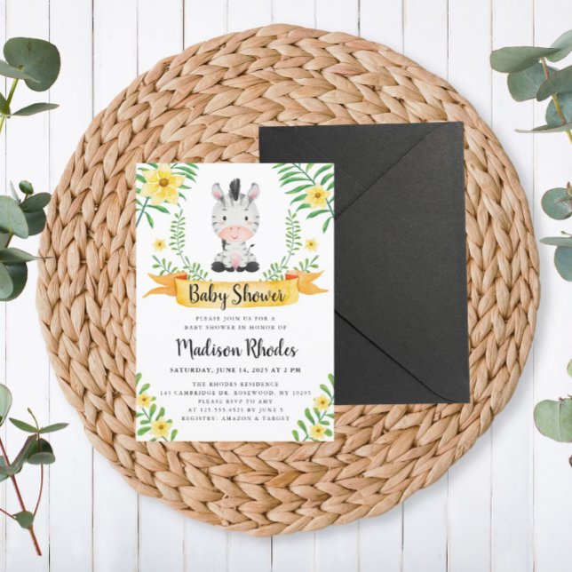 Convites Zebra Safari Watercolor Baby Shower (Criador carregado)