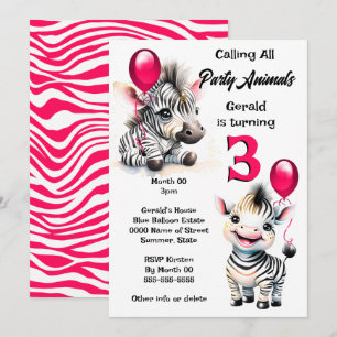 Convites Zebra selgle safari tema rosa listras pretas