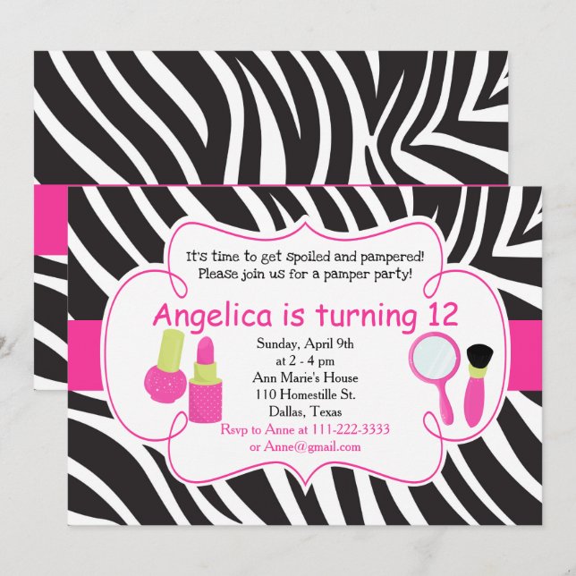 Convites Zebra Strike Birthday Partido Pamper Sleepover (Frente/Verso)