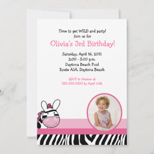Convites ZEBRA STRIPE DIVA * FOTO * Aniversário 5x7
