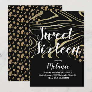 Convites Zebra Sweet 16 Brilho Falso Dourado e Geo Folheado