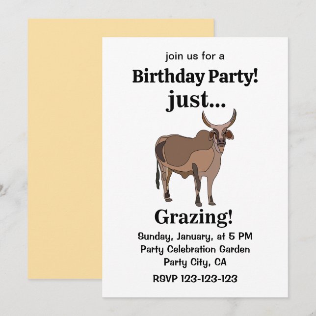 Convites Zebu Cattle Cow Animal Birthday Party (Frente/Verso)