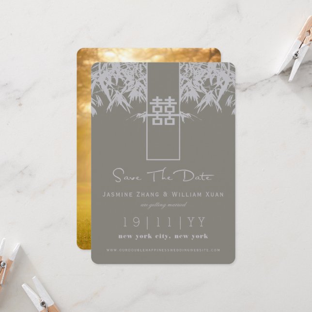 Convites Zen Bamboo Dupla Felicidade Chinesa Salva A Data (Frente/Verso In Situ)