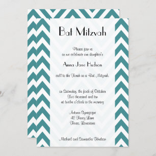 Convites Zigzag Azul, Chevron Azul, Zigzag, Bat Mitzvah