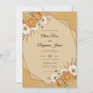 Convites Zinnia de Mostarda Trigo Eucalipto Casamento