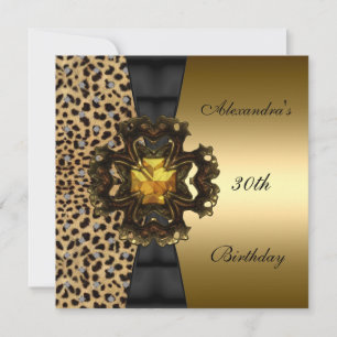 Convites Zizzago Leopardo dourado Animal 30º Aniversário