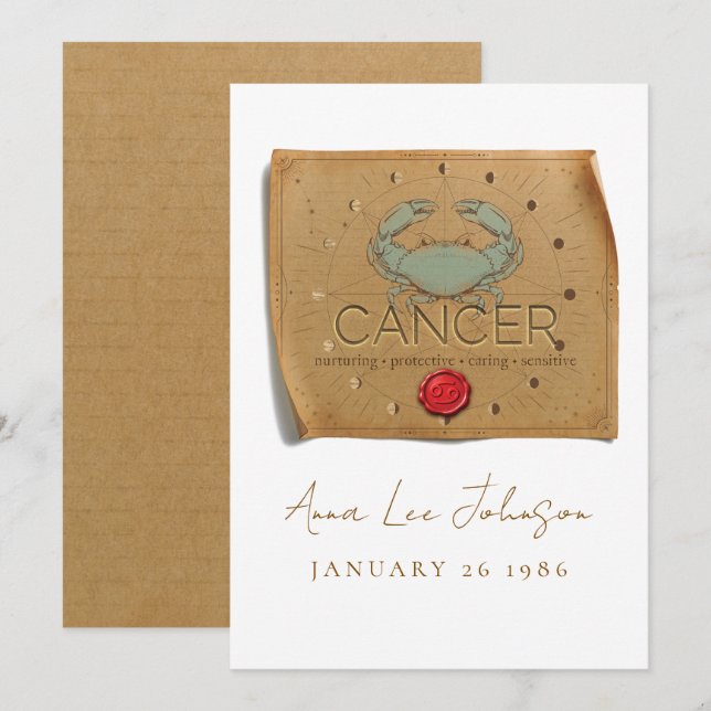 Convites ZODIAC - Cancer - Personalized Birthday Card (Frente/Verso)