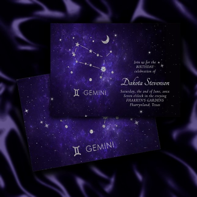Convites Zodiac Purple Gemini | Astrologia Cósmica Horoscóp (Criador carregado)
