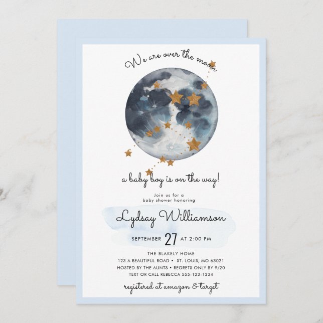 Convites Zodiac Sobre O Chá de fraldas Da Lua (Frente/Verso)