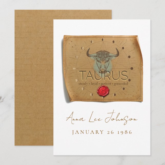 Convites ZODIAC - Taurus - Personalized Birthday Card (Frente/Verso)