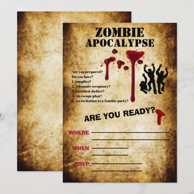 Convites Zombie Apocalypse assustador Halloween (Frente/Verso)