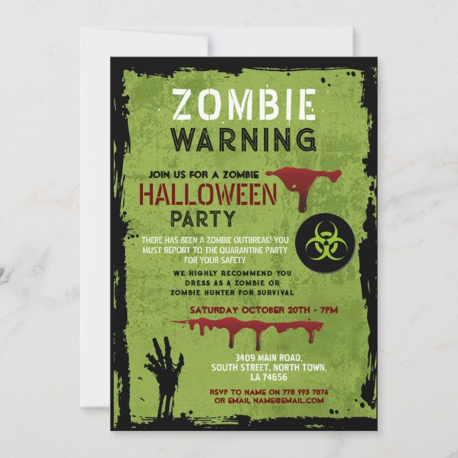 Convites Zombie Apocalypse Party Graveyard Halloween (Frente)