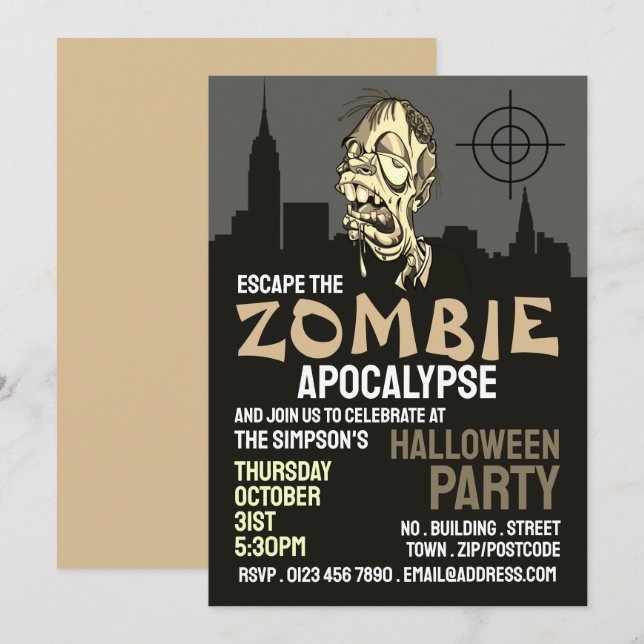 Convites Zombie Apocalypse Theme Escape Room Halloween (Frente/Verso)