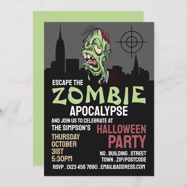 Convites Zombie Apocalypse Theme Escape Room Halloween (Frente/Verso)